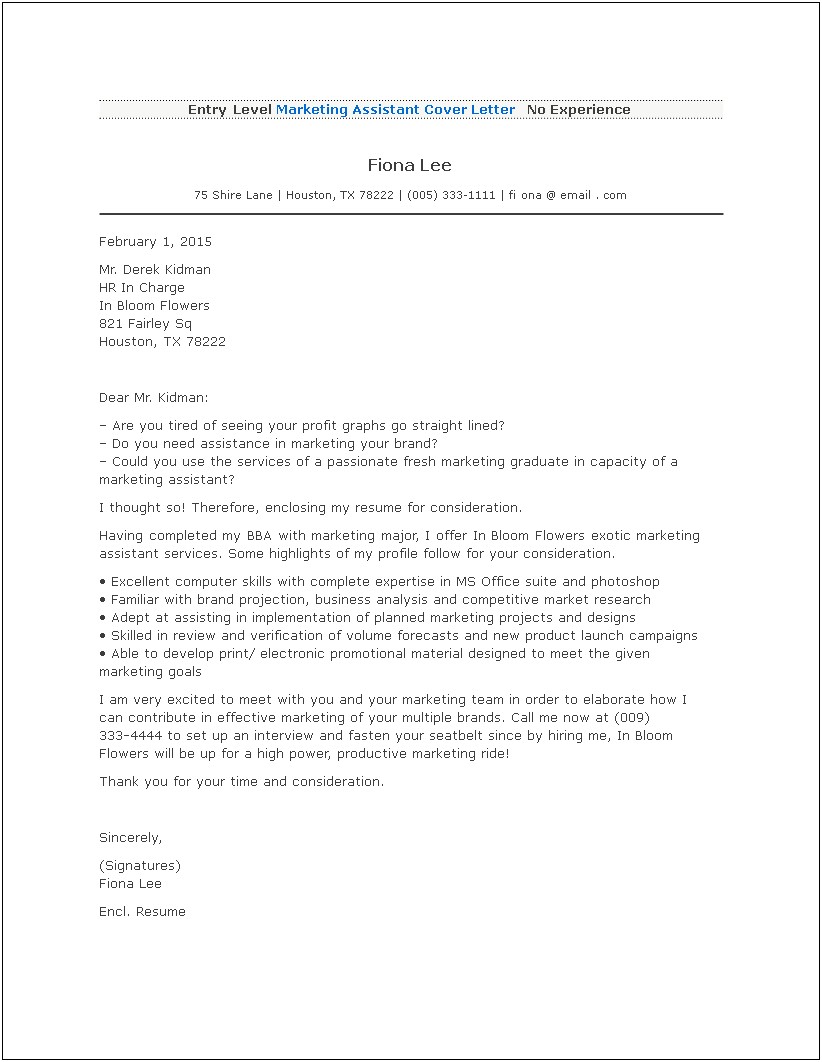 Cover Letter Template For Job With No Experience