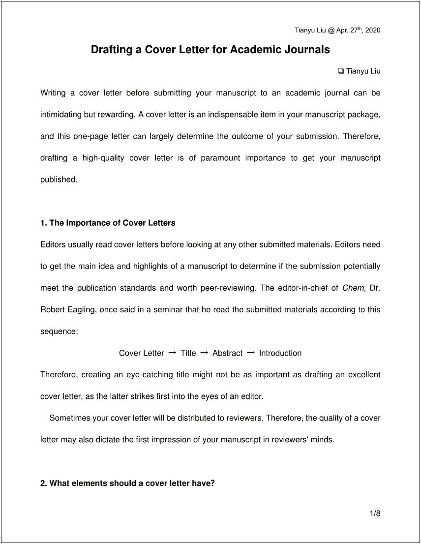 Cover Letter Template For Journal Submission