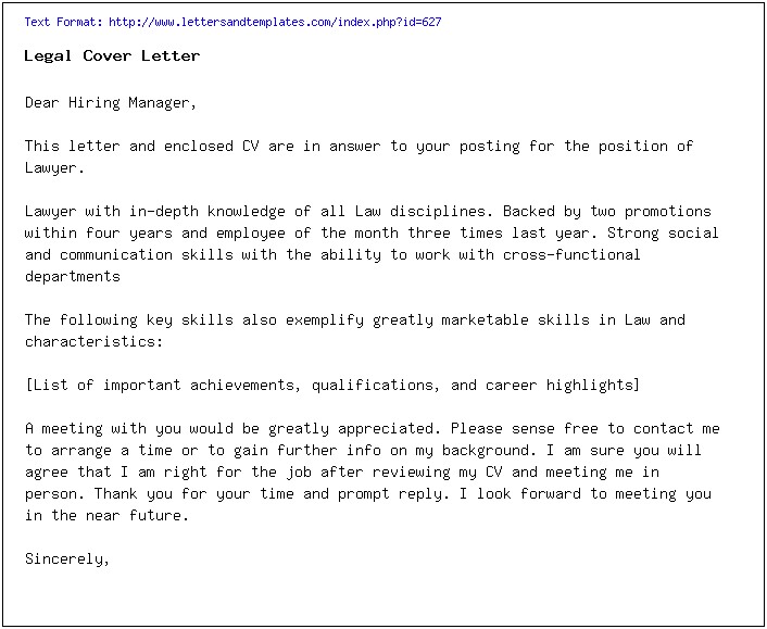 Cover Letter Template For Legal Job