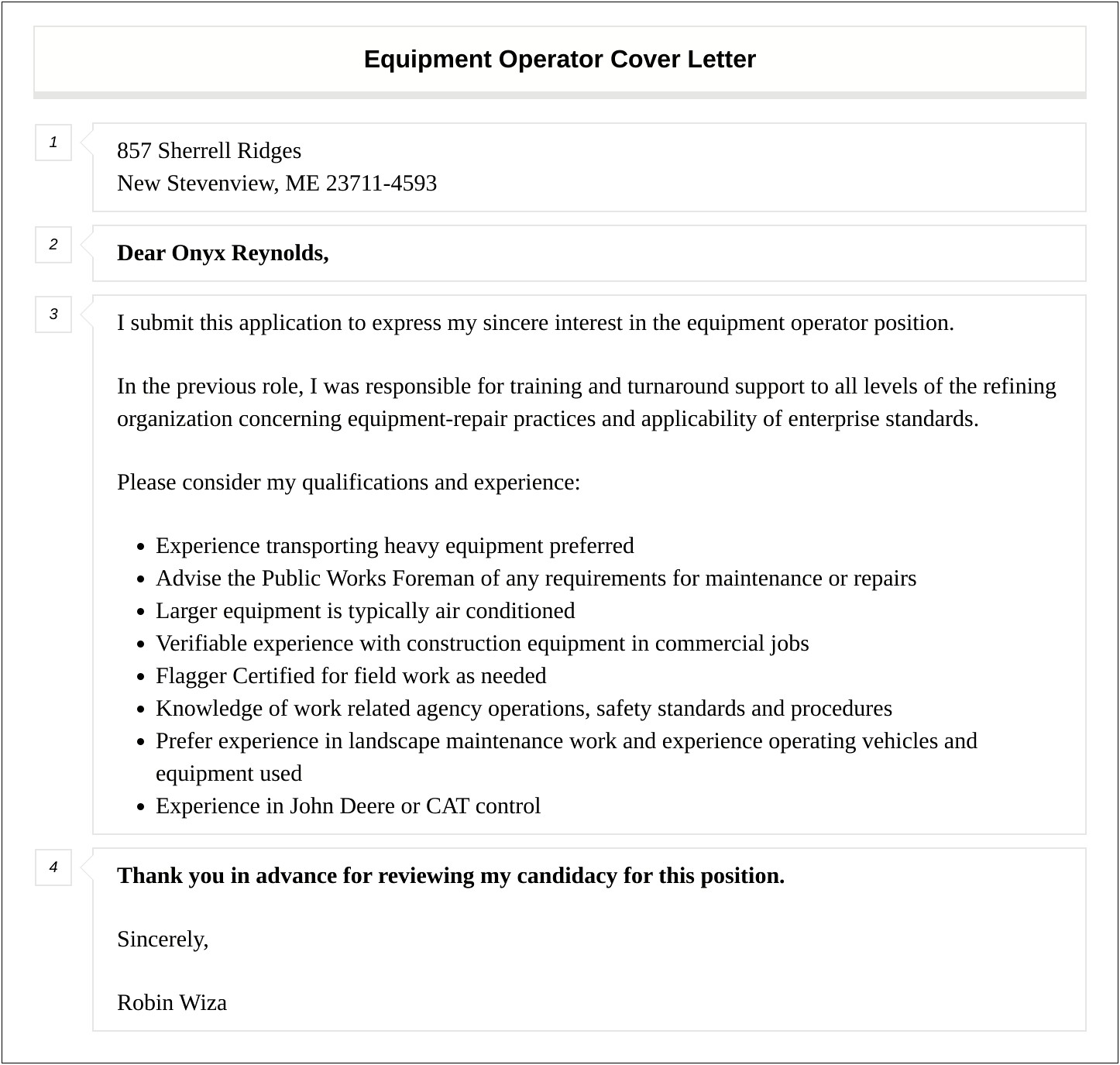 Cover Letter Template For Machinery Operator