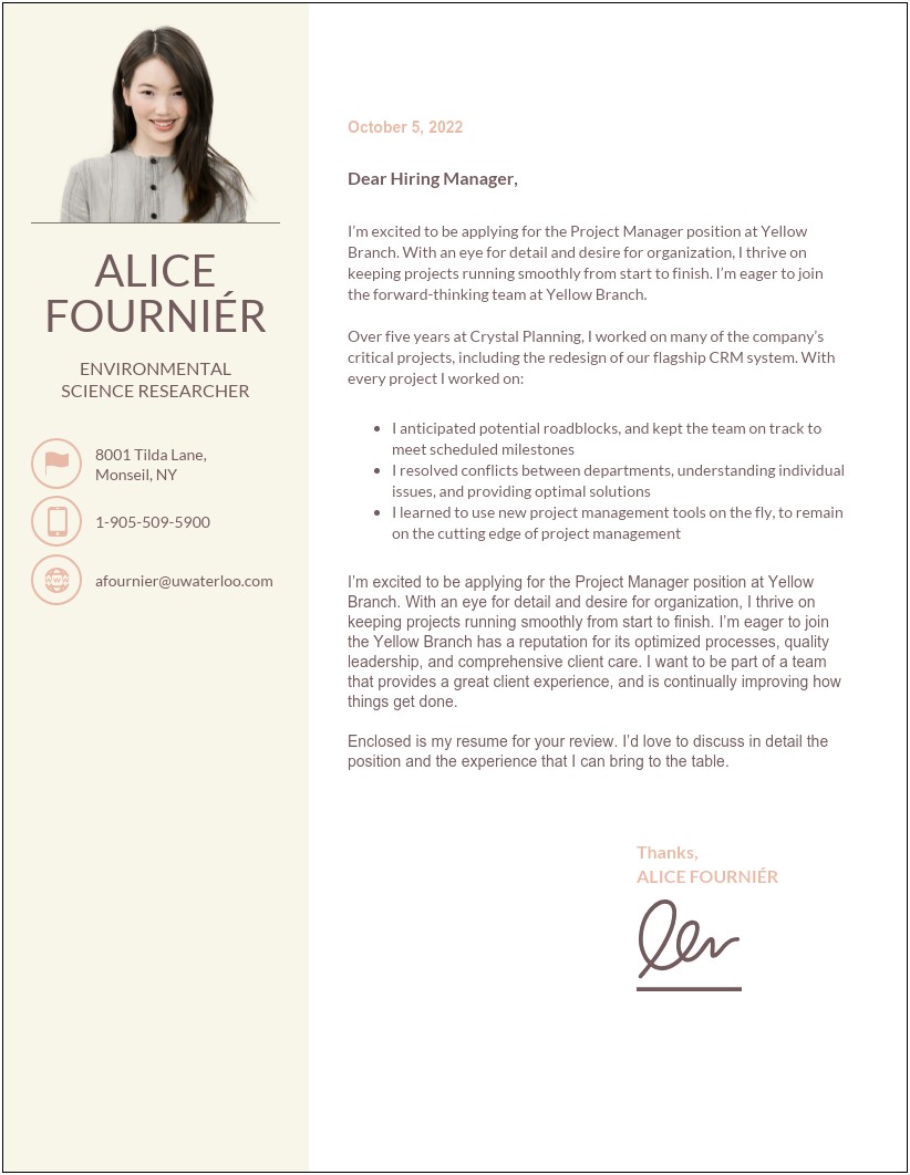 Cover Letter Template For Manager Position