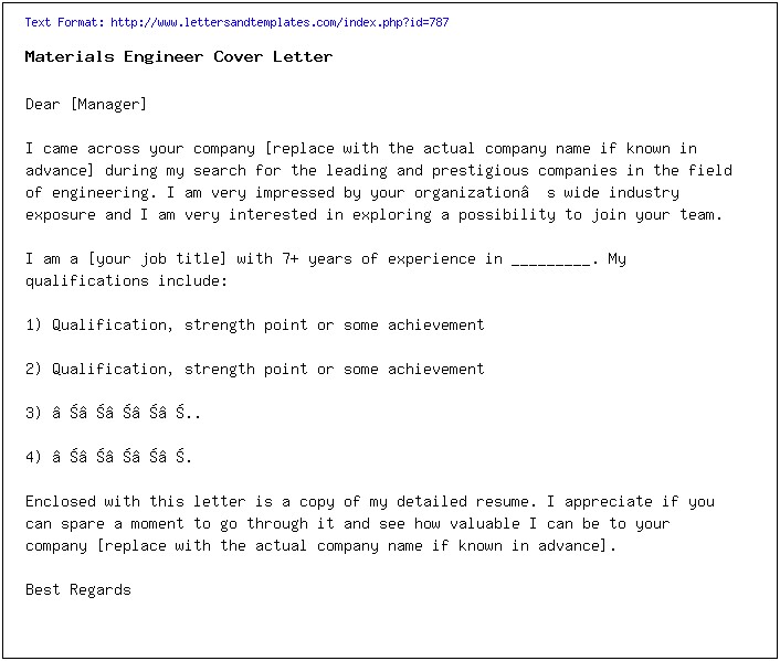 Cover Letter Template For Material Scientist