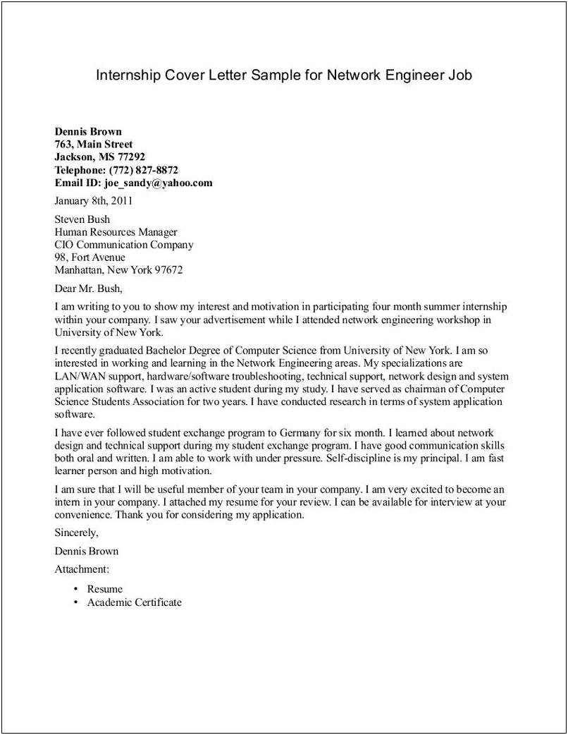 Cover Letter Template For Network Technician