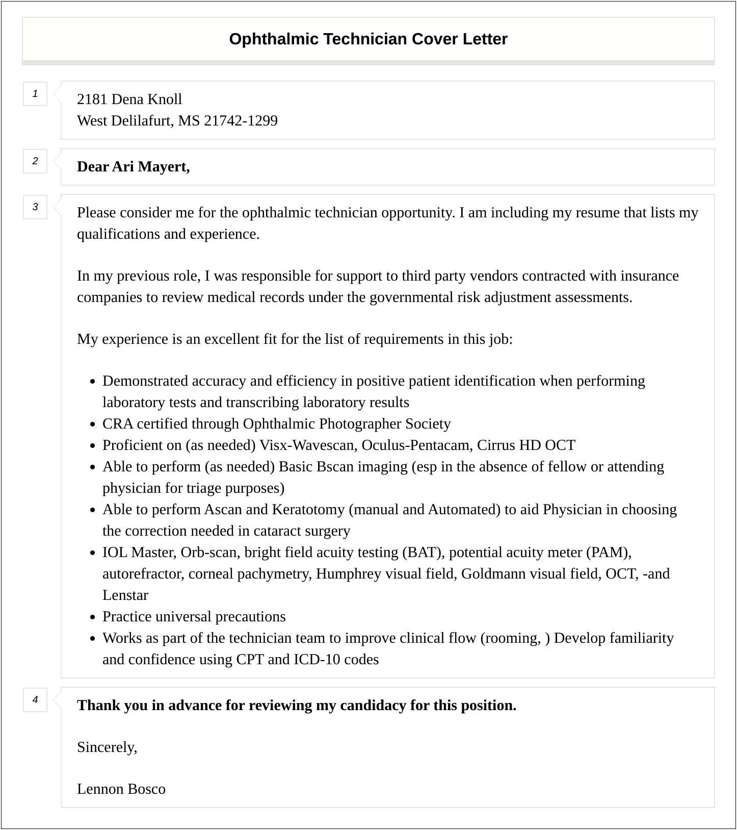 Cover Letter Template For Opthalmic Technician