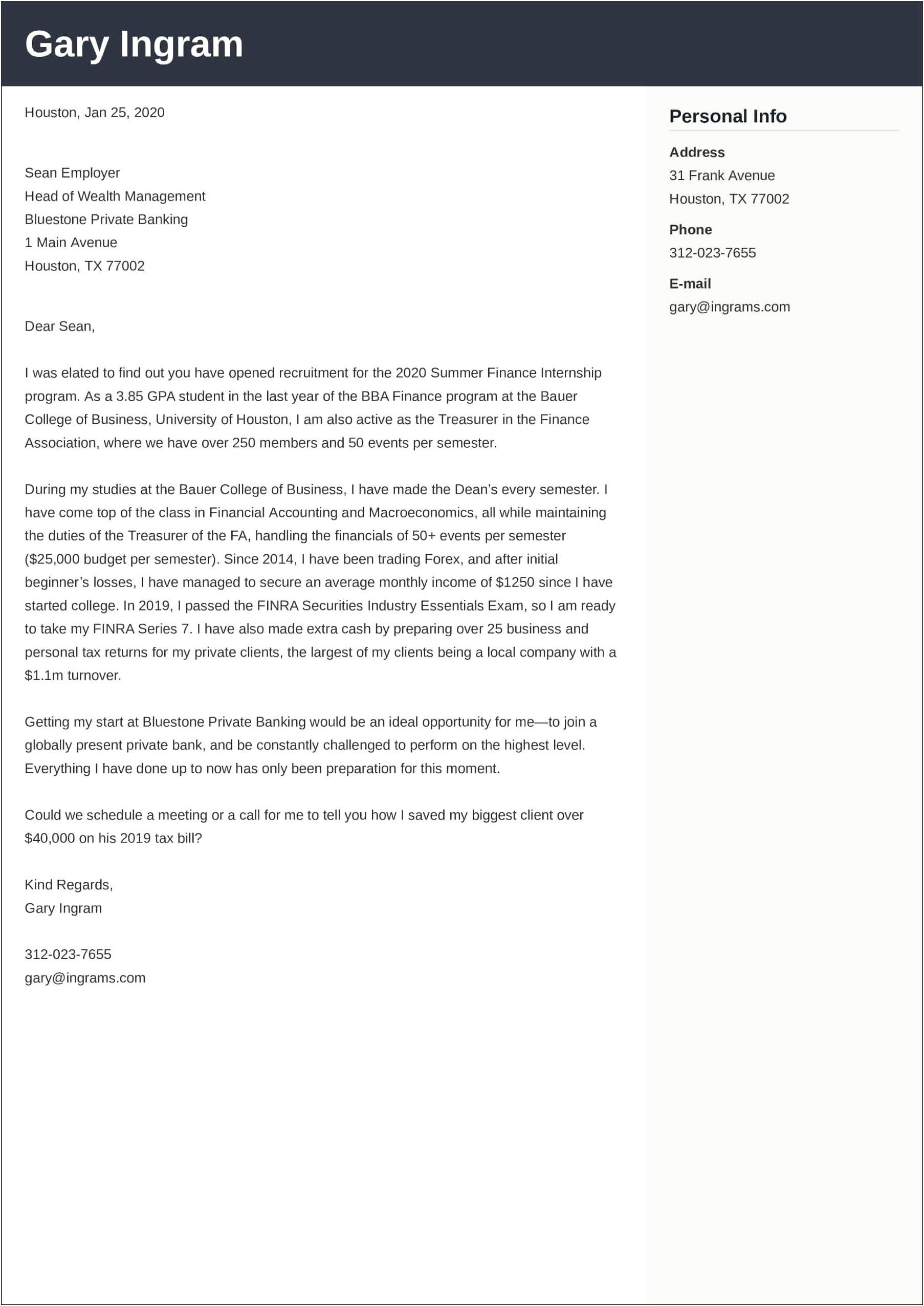 Cover Letter Template For Personal Banker