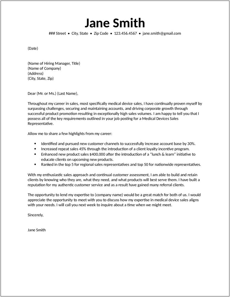 Cover Letter Template For Pharmaceutical Sales