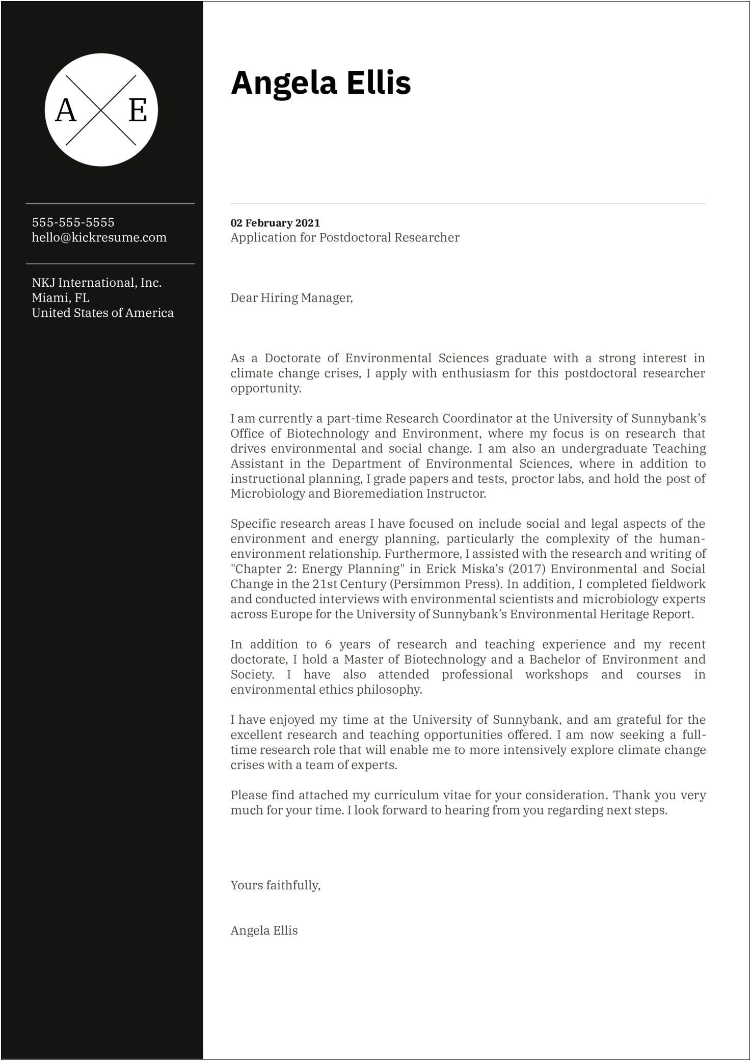 Cover Letter Template For Postdoctoral Application