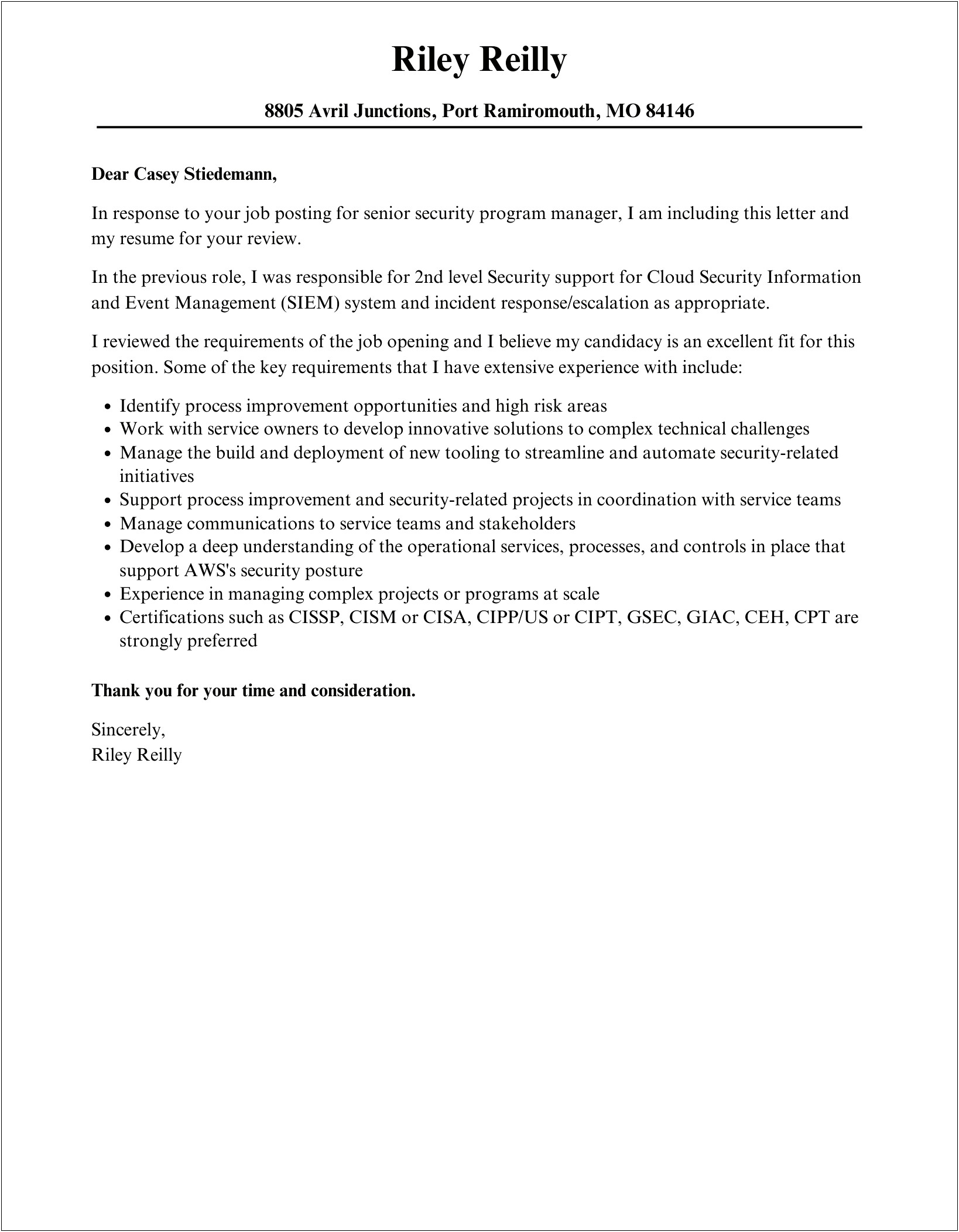 Cover Letter Template For Program Manager