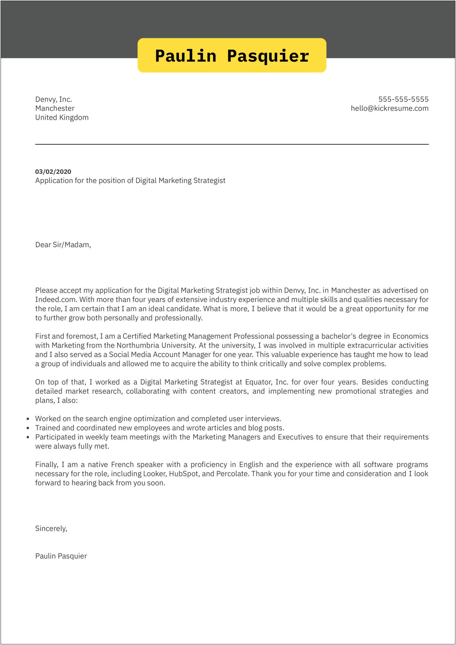 Cover Letter Template For Promotional Job