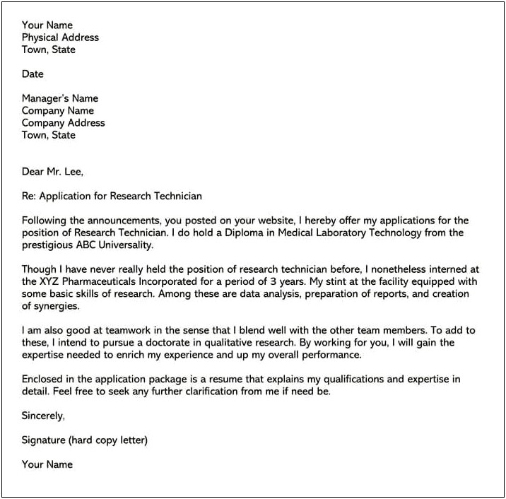 Cover Letter Template For Research Associate