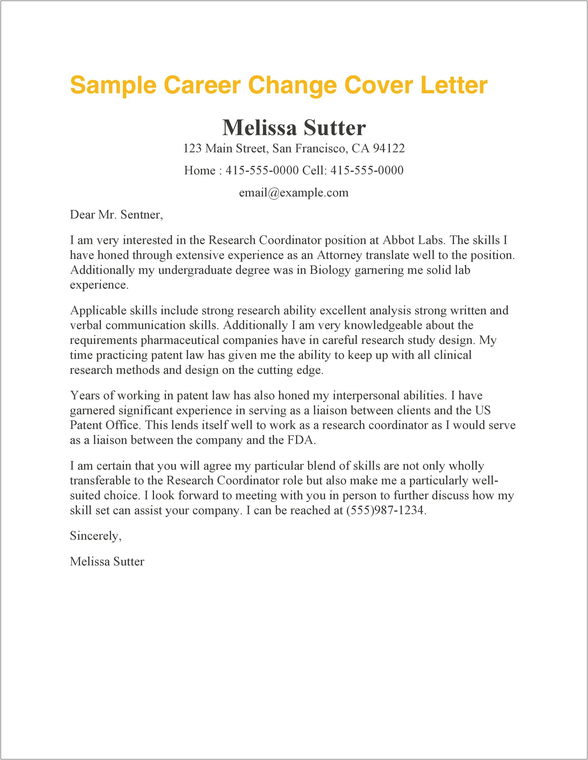 Cover Letter Template For Research Paper