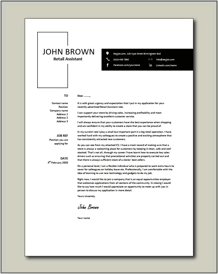 Cover Letter Template For Retail Sales