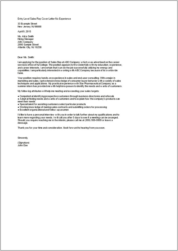 Cover Letter Template For Sales Clerk