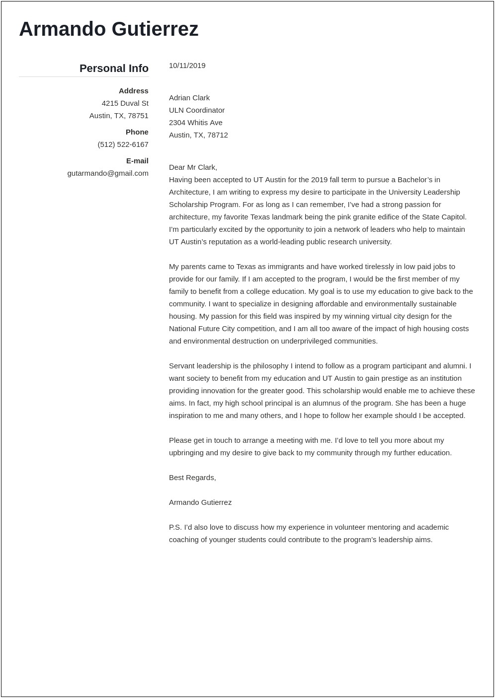 Cover Letter Template For Scholarship Application