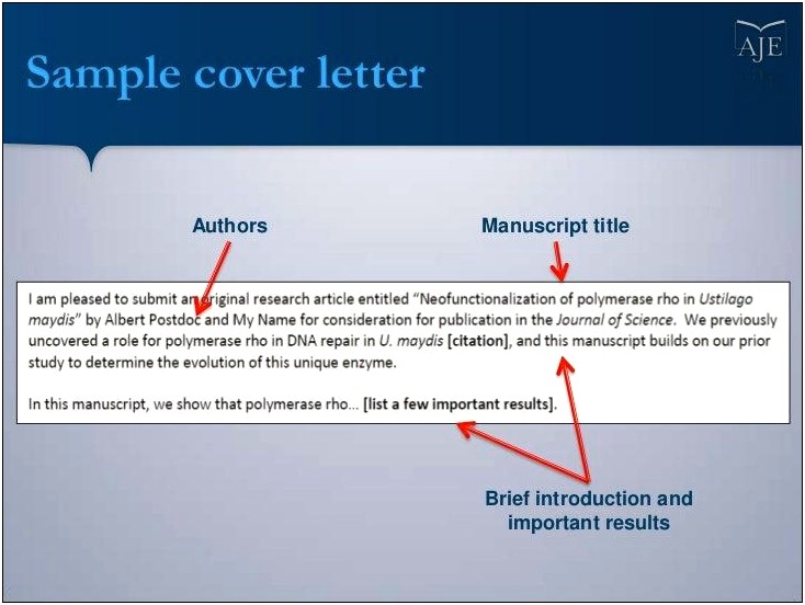 Cover Letter Template For Scientific Journal Submission