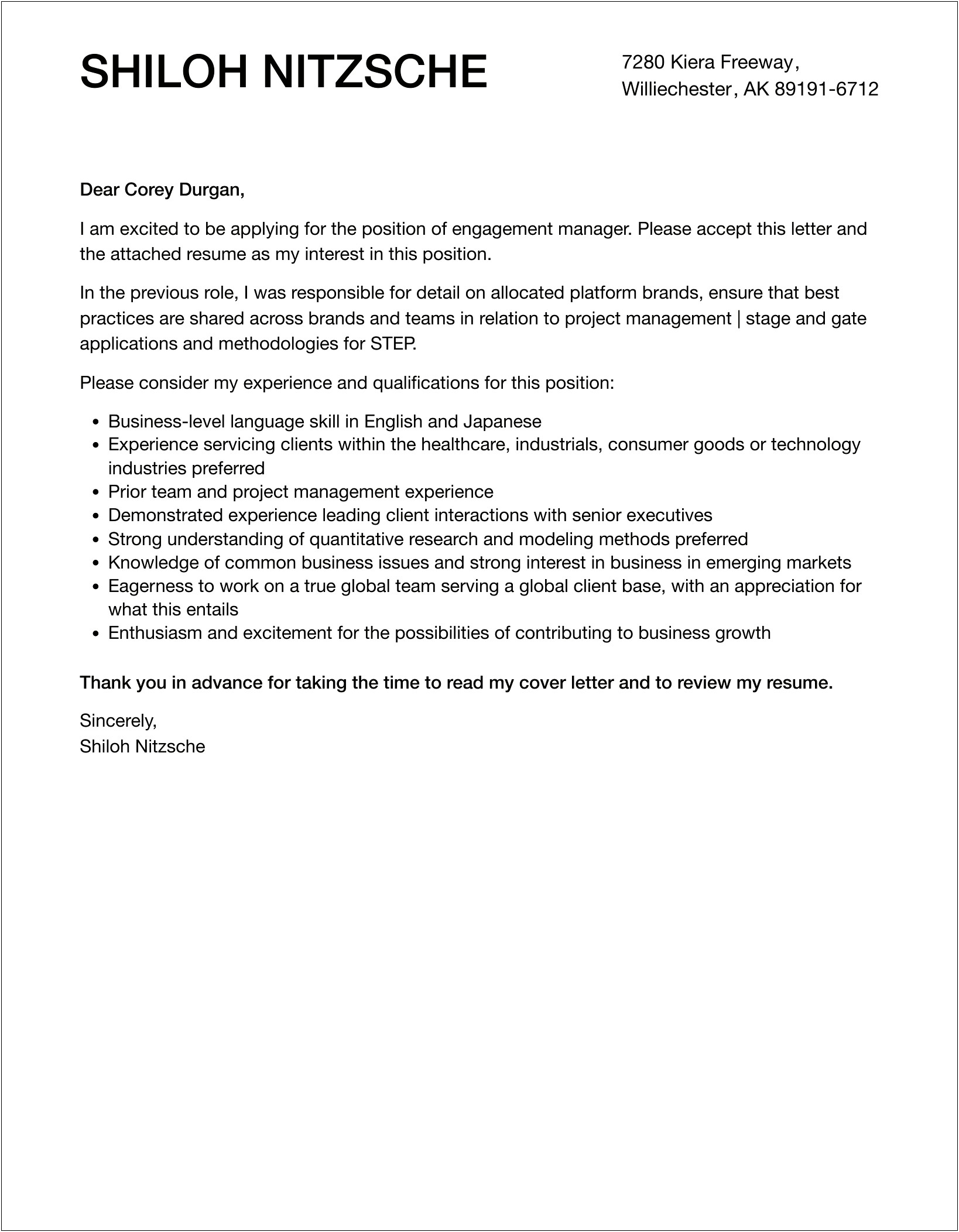 Cover Letter Template For Stage Manager