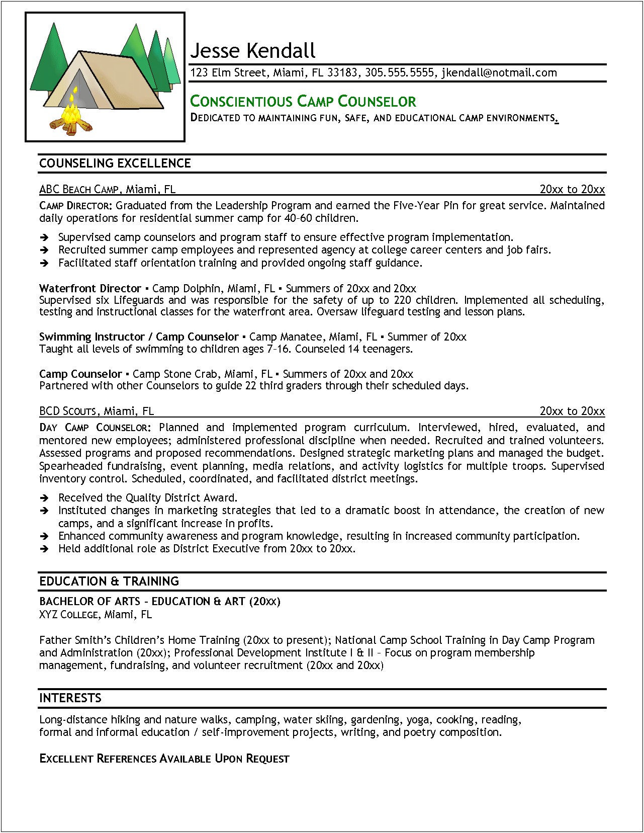 Cover Letter Template For Summer Camp