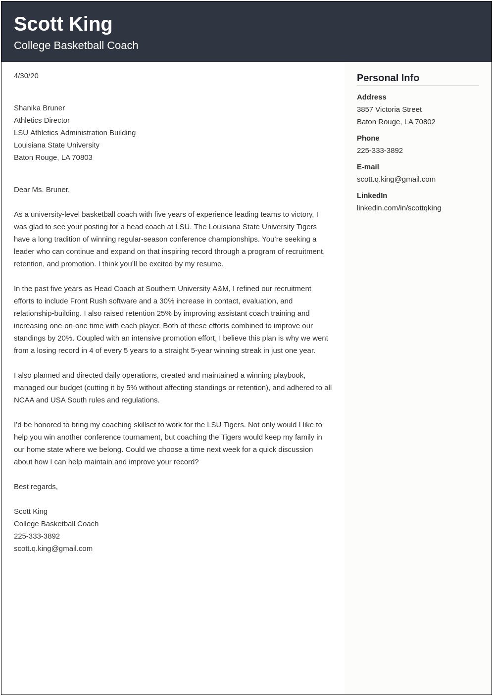 Cover Letter Template For Teacher Coach