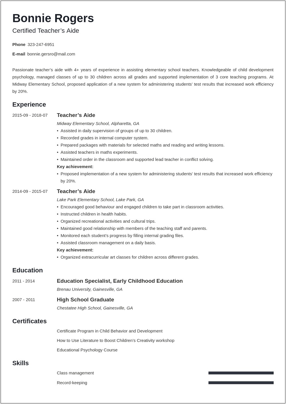 Cover Letter Template For Teachers Aide