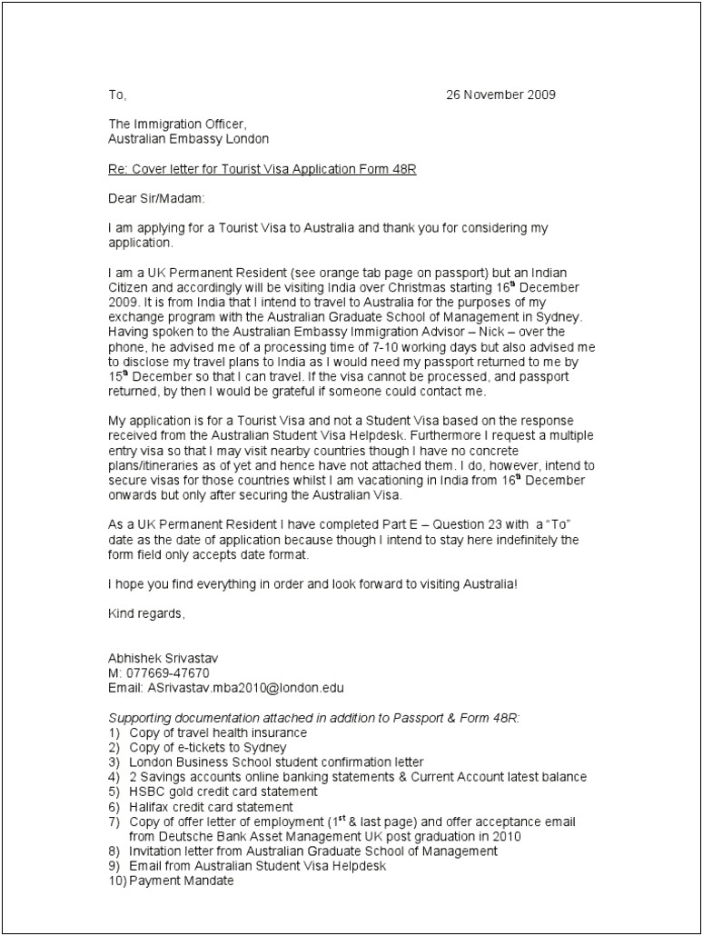 Cover Letter Template For Uk Visa