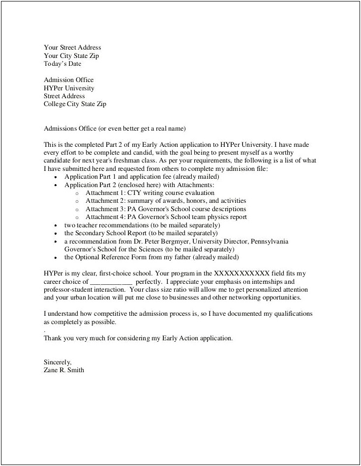 Cover Letter Template For University Admission