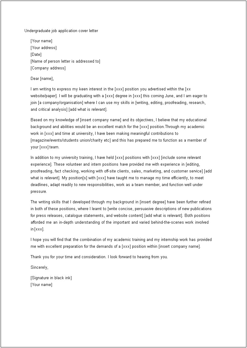 Cover Letter Template For University Application