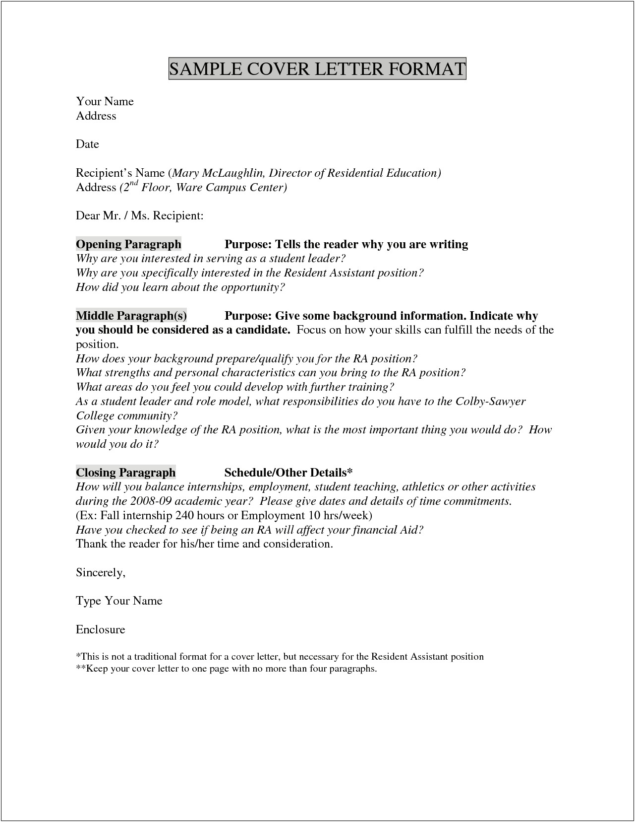 Cover Letter Template Non Specific Recipient