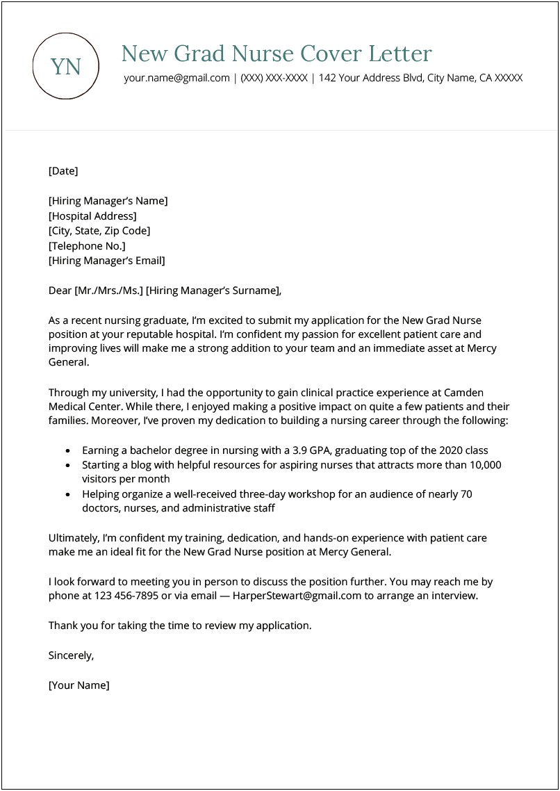 Cover Letter Template Nursing New Grad