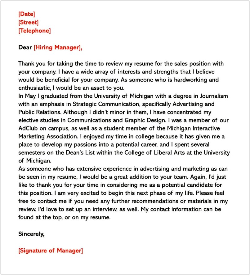 Cover Letter Template Sales And Trading