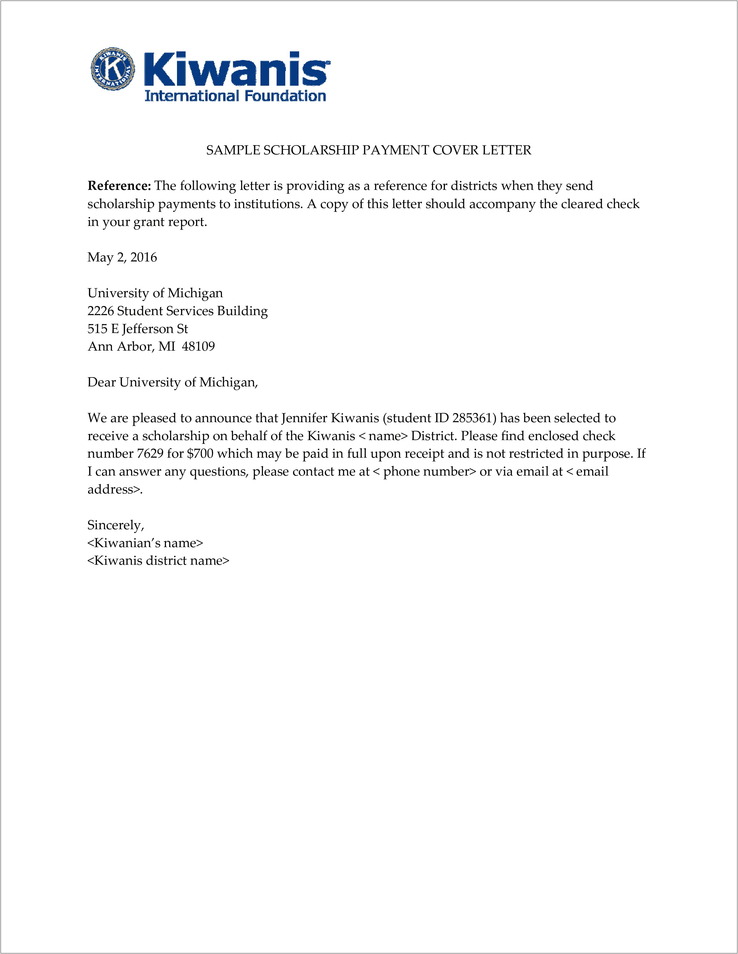 Cover Letter Template University Of Michigan