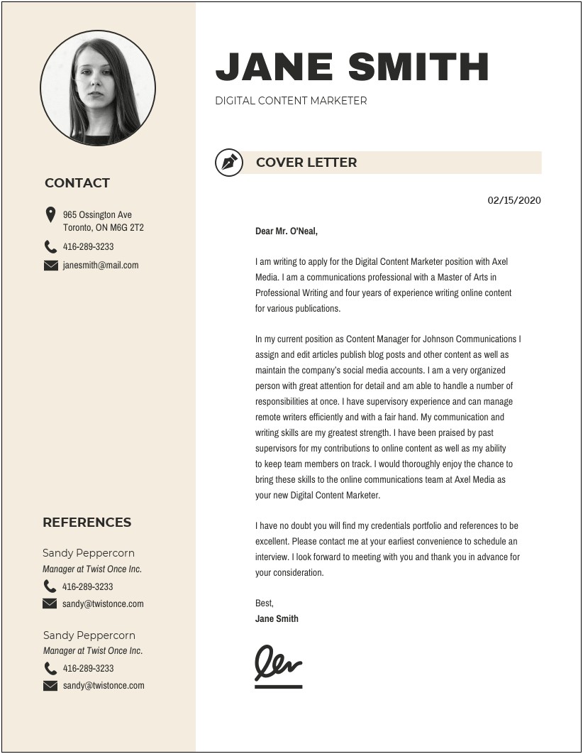 Cover Letter Template With Social Media