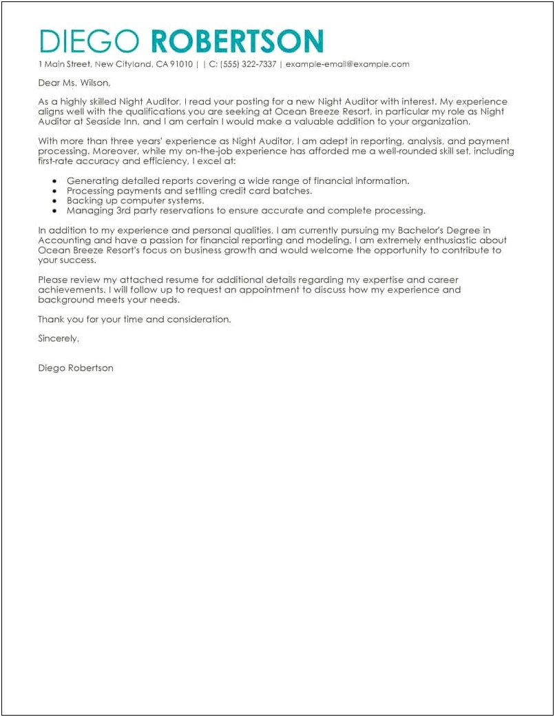 Cover Letter Templates For Hospitality Industry