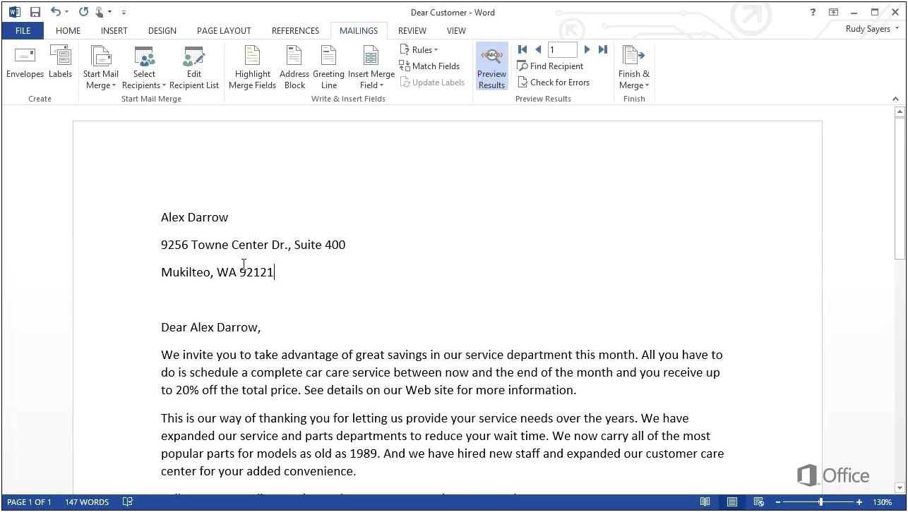 Create A Mail Merge Letter Template