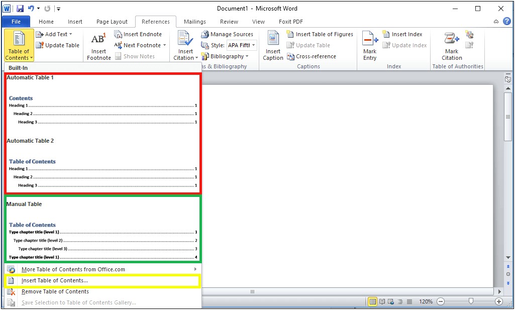 Create Table Of Contents Template Word