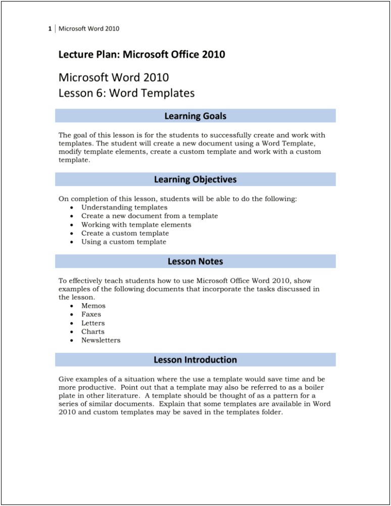 Create Word 2010 Template From Existing Document