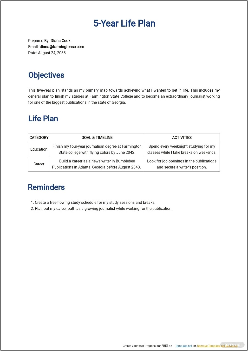 Creating 5 Year Life Plan Template