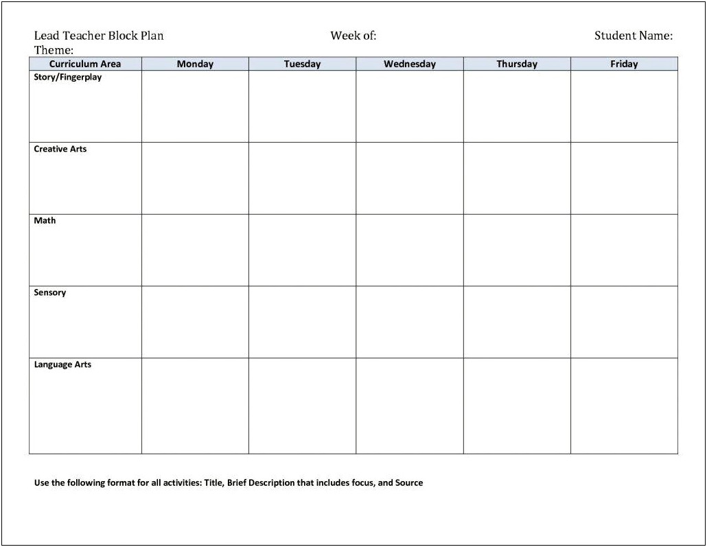 Creative Curriculum Lesson Plan Template Image