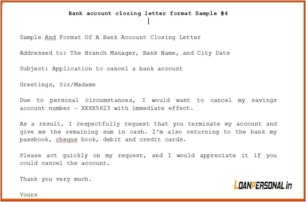 Credit Card Account Closure Letter Template