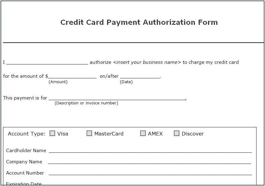 Credit Card Billing Authorization Form Template