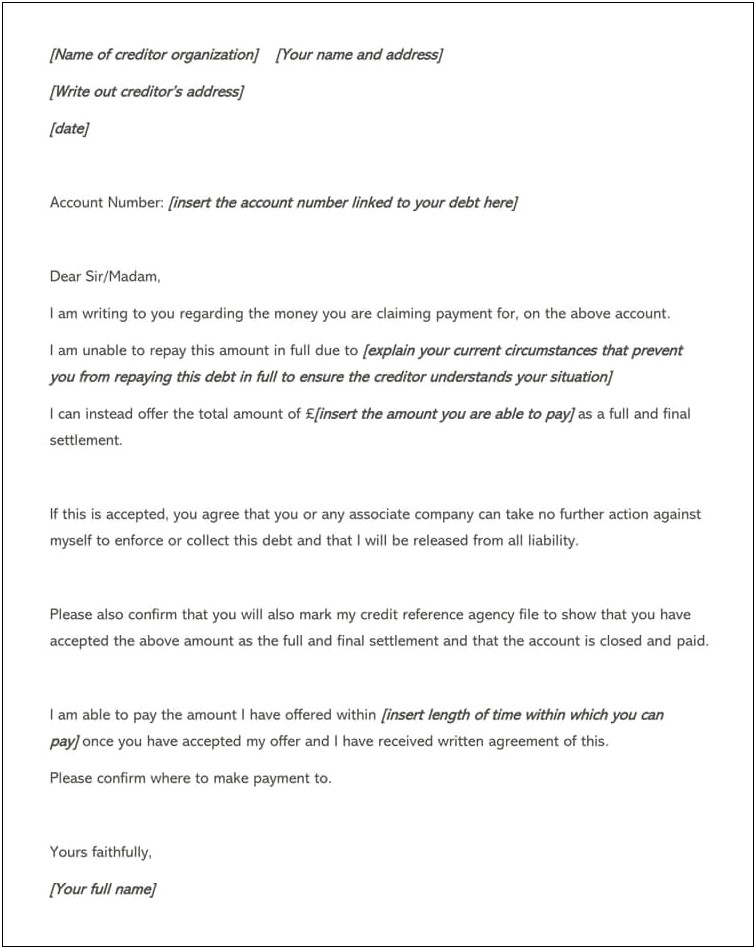 Credit Card Debt Settlement Letter Template