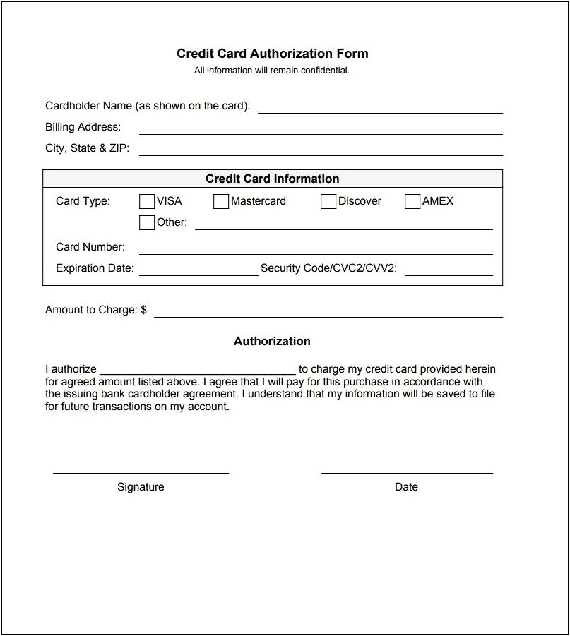 Credit Card Payment Form Template Pdf