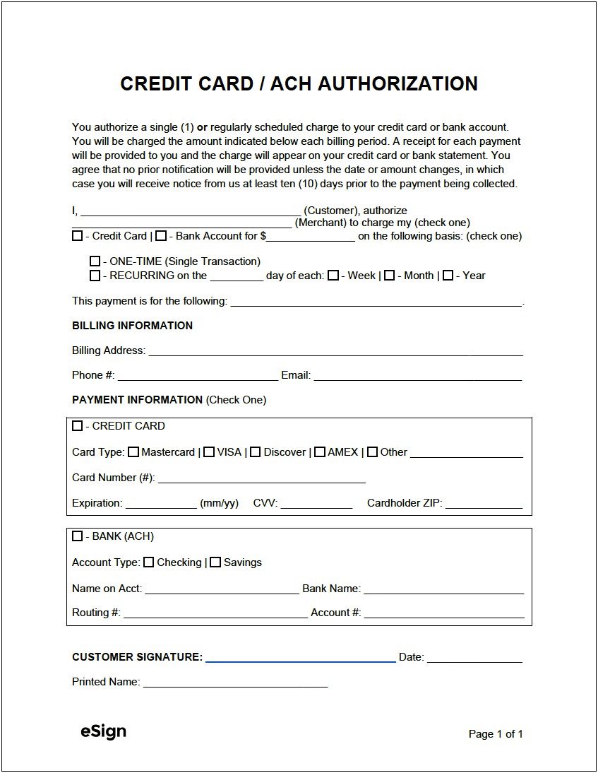 Credit Card Pre Authorization Form Template