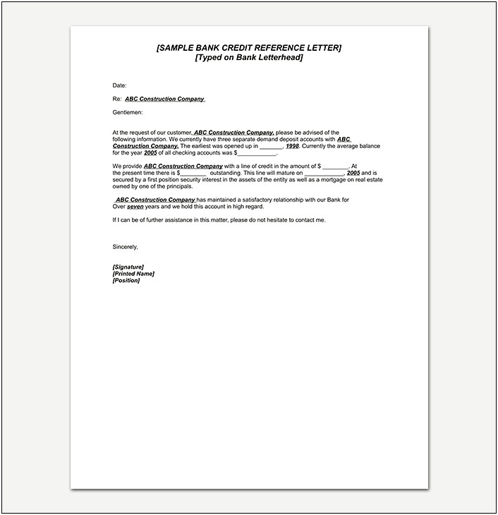 Credit Reference Letter Template For Businesses