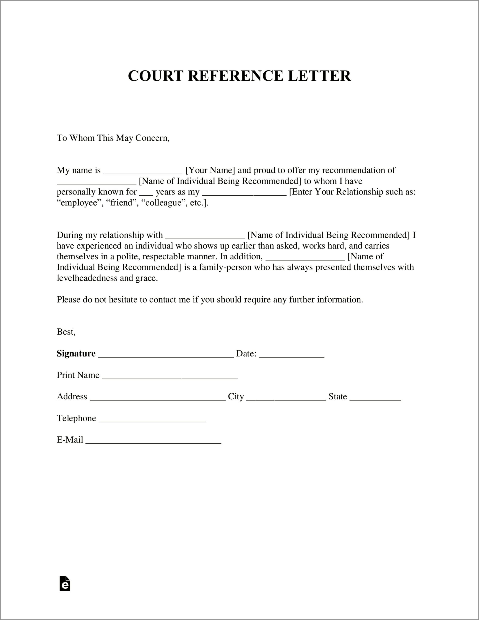 Criminal Character Reference Request Letter Template