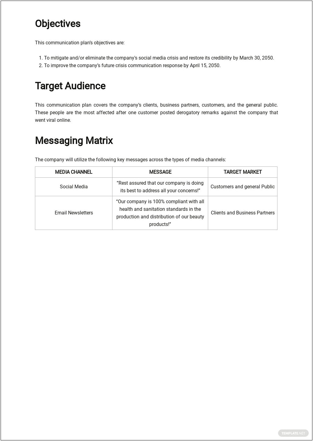 Crisis Communication Plan Template Social Media