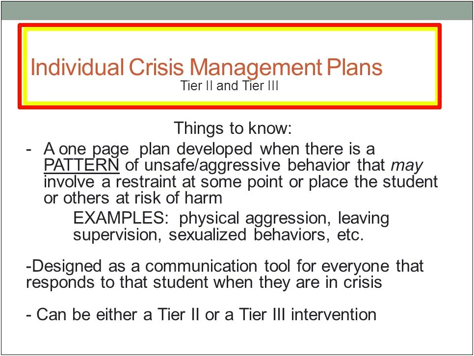 Crisis Plan Template For Student Behavior