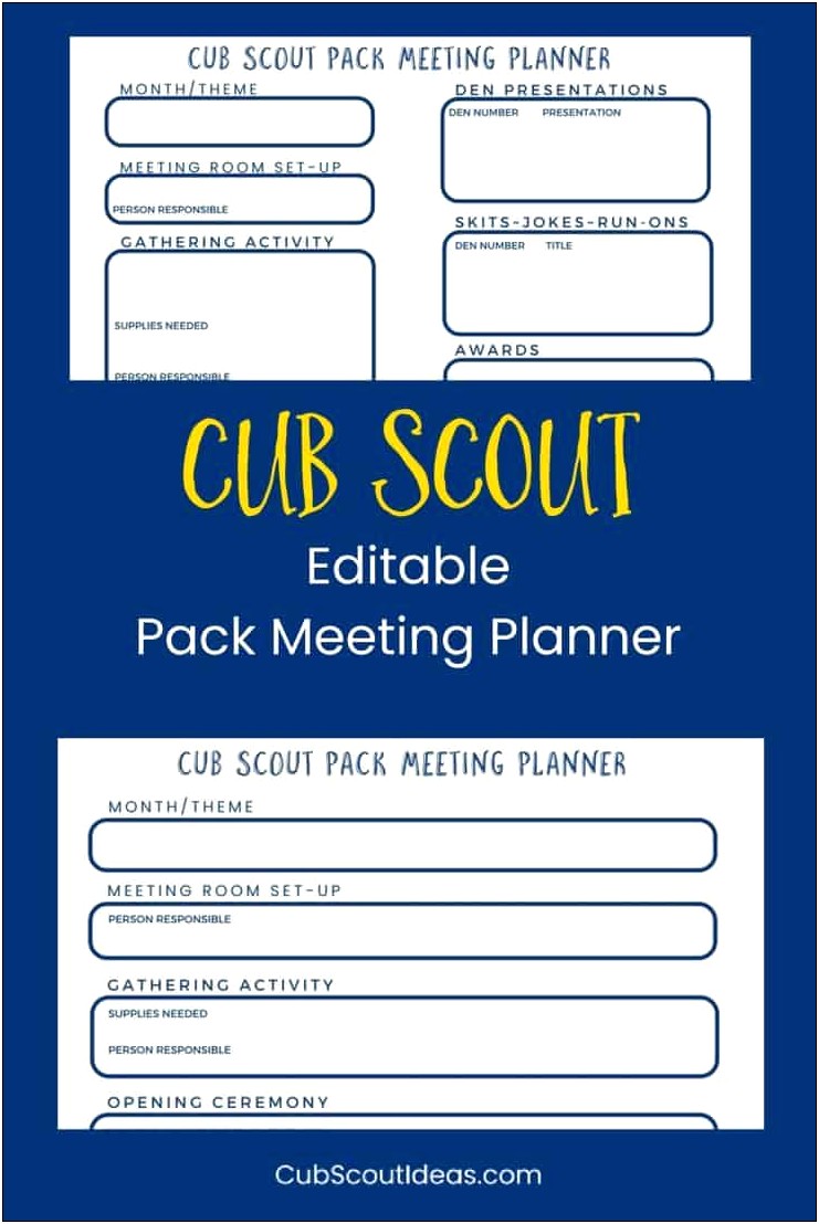 Cub Scout Den Meeting Plan Template