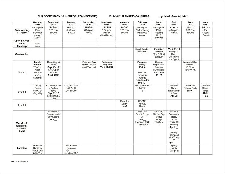 Cub Scout Unit Planning Calendar Template