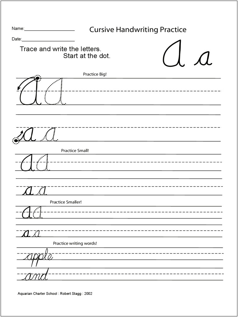 Cursive Letter Chart For Children Template