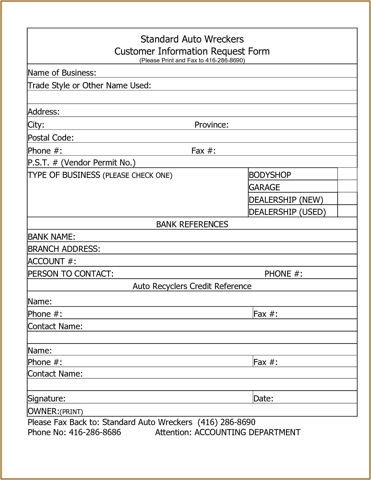 Customer Agrrement Set Up Application Form Template Word